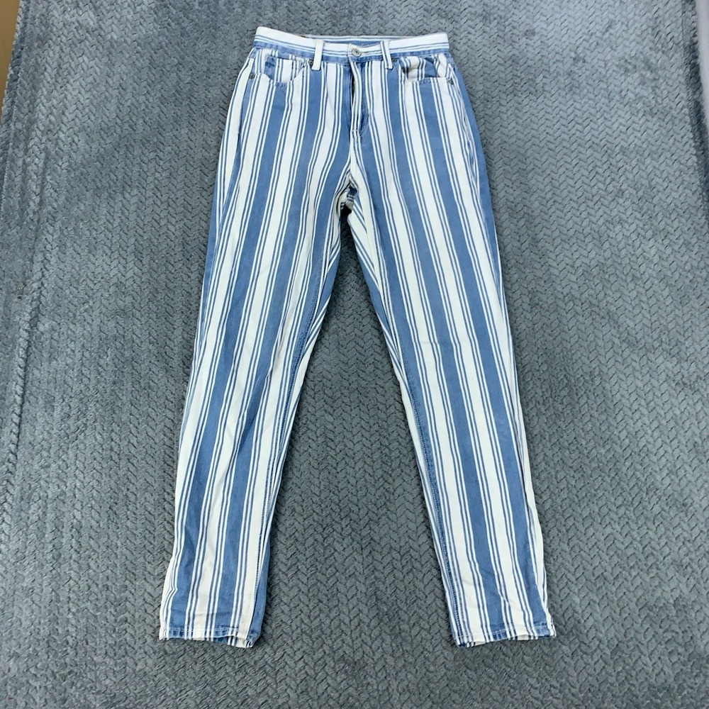 American Eagle Jeans Womens 00 (25x28) Blue Mom Jean Striped Straight Mid Rise